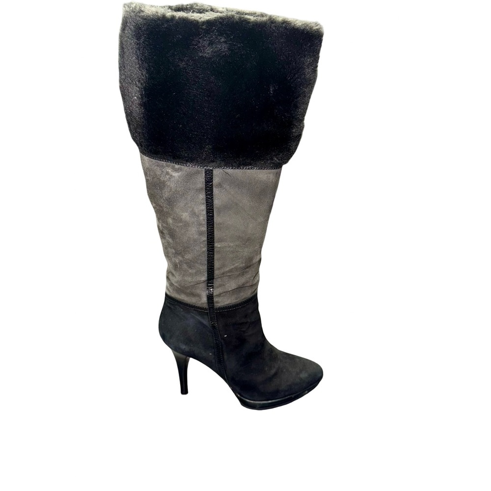 B Makowsky Two Tone Heeled Boots Womens 7 Neutral Leather Chic Elegant - Picture 2 of 8